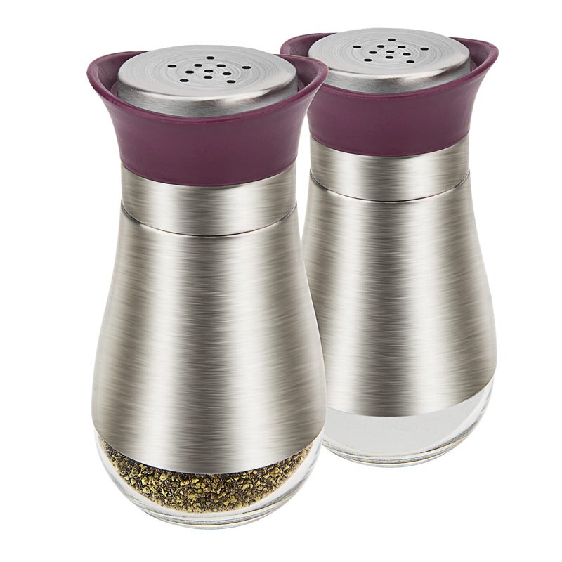 Evelyne Salt Pepper Seasoning Glass Shaker with Stainless Steel Cover 2 pcs Pack Set (Purple) - Image 1